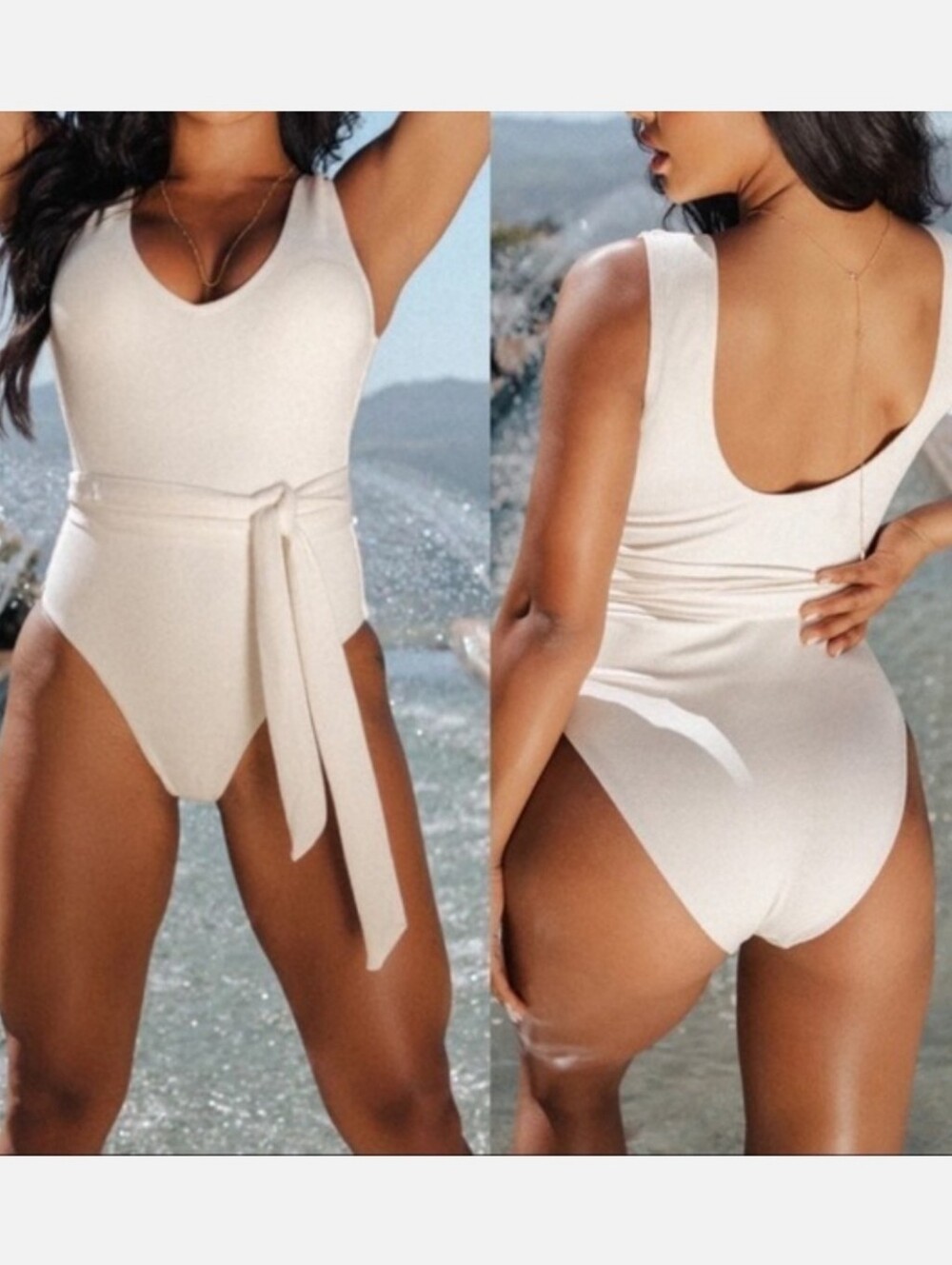 Toluca Swim Artemis Maxi Belted one-piece - Long Torso - Stone Hybrid Rib